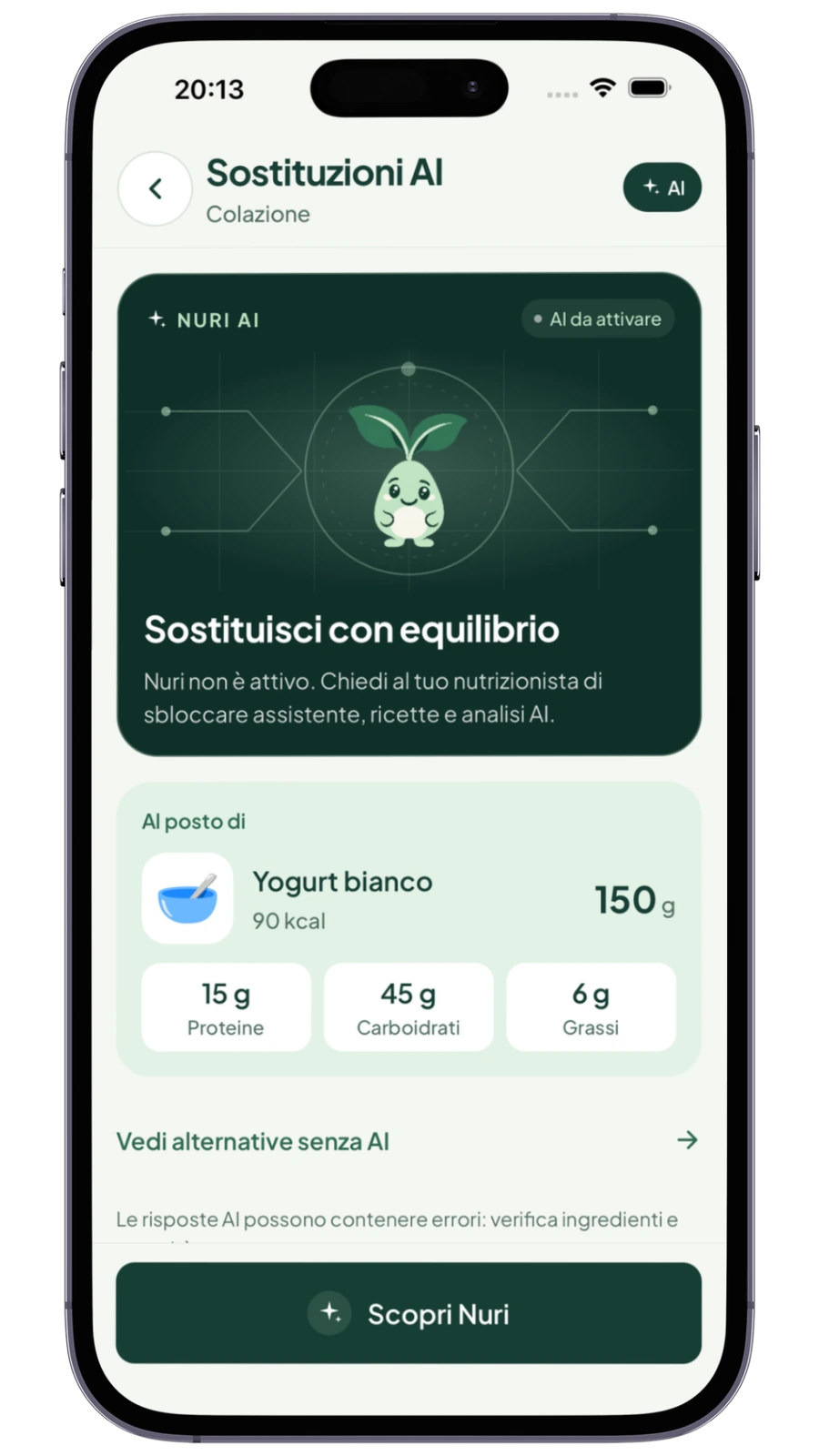 Nutrime App: sostituzioni alimentari e indicazioni per attivare Nuri con il professionista