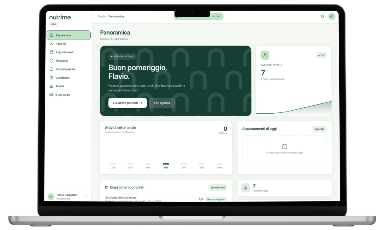 Nutrime: panoramica dello studio su computer