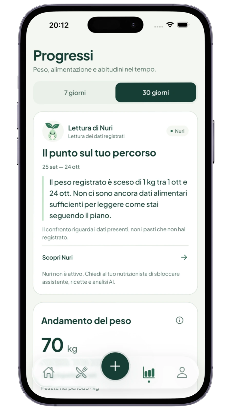 Nutrime App: progressi nel percorso e lettura dei dati con Nuri