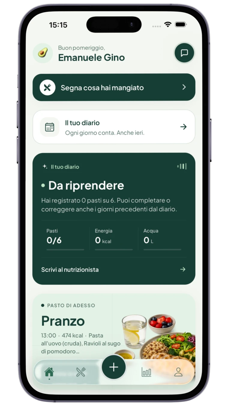 Nutrime App: piano della giornata e diario alimentare